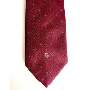 Vintage Christian‎ Dior Maroon Logo Monogram Silk Tie Designer Made in USA